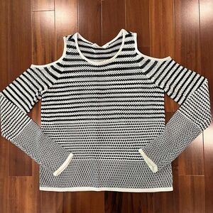 Rag‎ & Bone Black White Cotton Knit Top Striped Cold Shoulder Long Sleeve Sz M